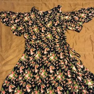 Floral wrap dress or shirt.